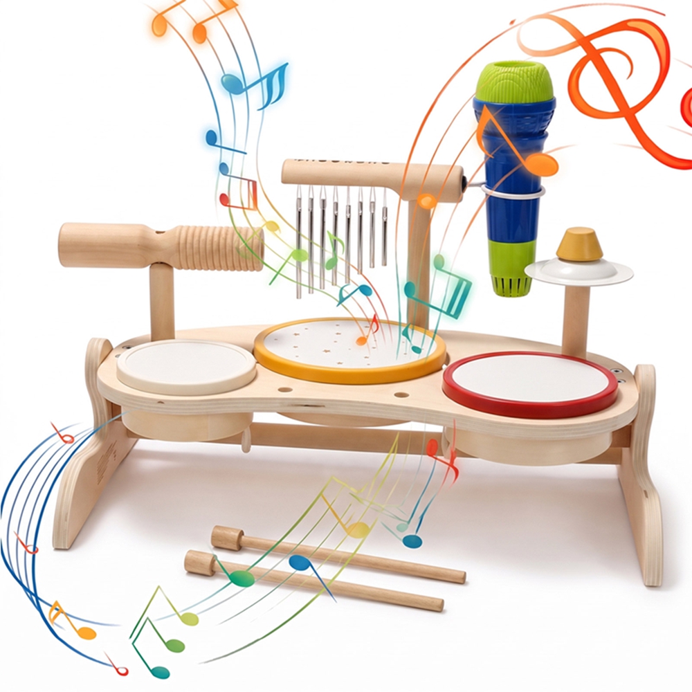 Kids Education Table - Set Drum Kayu Anak-anak, Mainan Musik